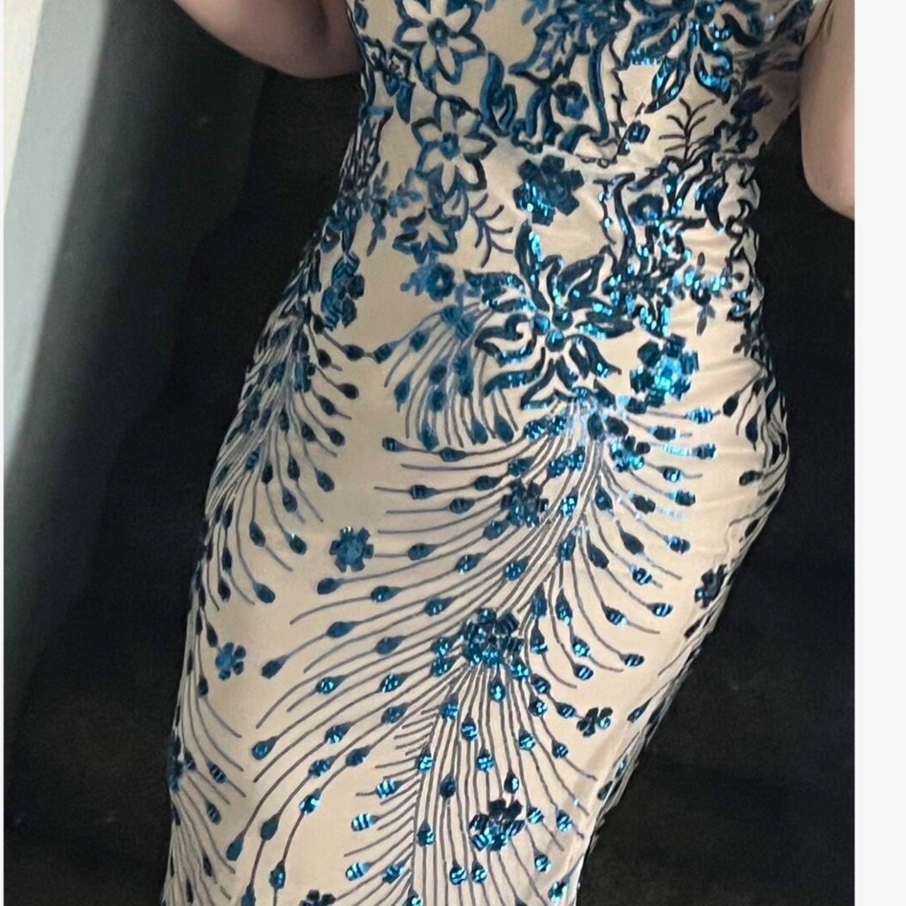 Luxe Floral Sequin Bead Detail Formal Party Wedding Dress - Picture 7 of 9